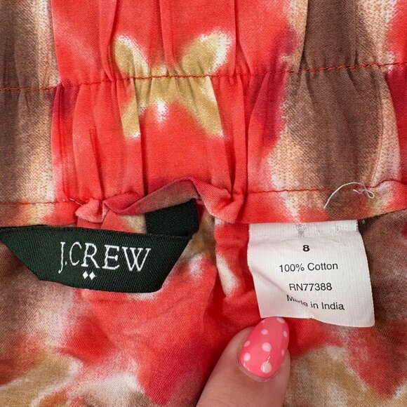 J.Crew Womens Elastic Waist Pull-On Skirt Size 8 100% Cotton Red/Brown/Green Pat - Picture 2 of 4